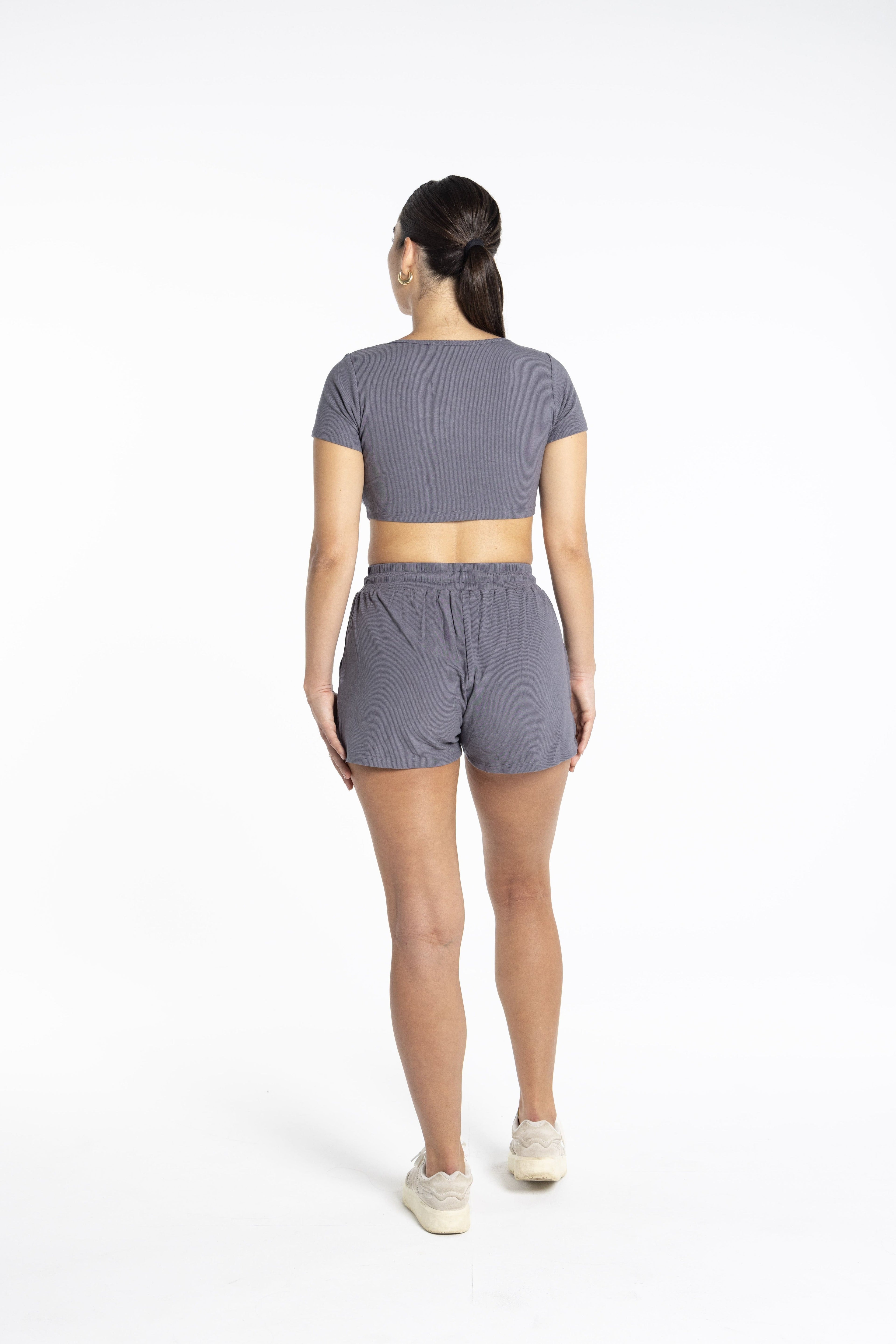 V Neck Crop Baby Tee - Slate Grey